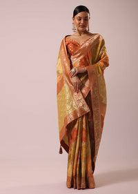 Orange Rangkat Saree With Bandhani Detail In Silk