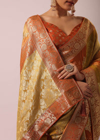 Orange Rangkat Saree With Bandhani Detail In Silk