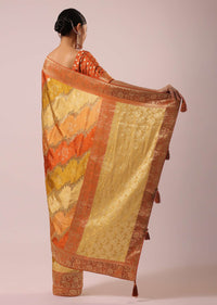 Orange Rangkat Saree With Bandhani Detail In Silk