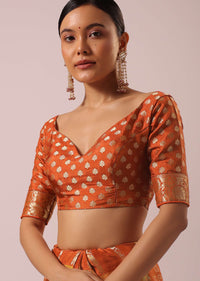 Orange Rangkat Saree With Bandhani Detail In Silk