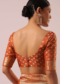 Orange Rangkat Saree With Bandhani Detail In Silk