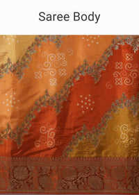 Orange Rangkat Saree With Bandhani Detail In Silk