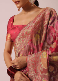 Peach Woven Rangkat Saree In Brocade Silk And Satin