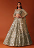 Gold Hand Embroidered Bridal Lehenga Set In Foil Print