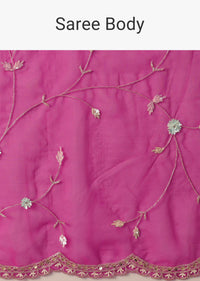 Pink Organza Saree With Cutdana Jaal Work And Unstitched Blouse Piece