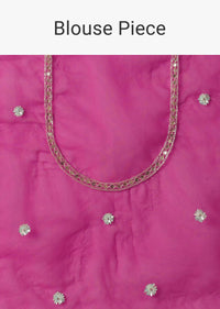 Pink Organza Saree With Cutdana Jaal Work And Unstitched Blouse Piece