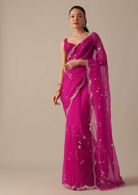 Pink Organza Saree With Cutdana Jaal Work And Unstitched Blouse Piece