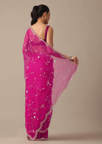 Pink Organza Saree With Cutdana Jaal Work And Unstitched Blouse Piece