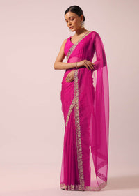 Pink Organza Saree With Cutdana Embroidery