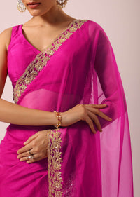 Pink Organza Saree With Cutdana Embroidery