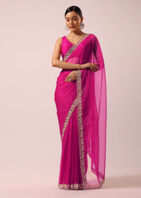 Pink Organza Saree With Cutdana Embroidery