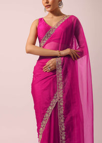 Pink Organza Saree With Cutdana Embroidery