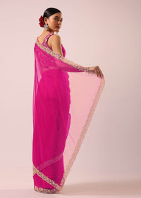 Pink Organza Saree With Cutdana Embroidery