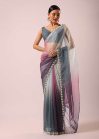 Multicolor Shaded Saree In Organza With Cutdana Work