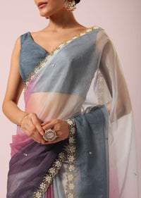 Multicolor Shaded Saree In Organza With Cutdana Work