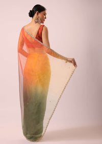 Multicolor Shaded Saree In Organza With Scallop Border