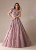 Onion Pink Bridal Gown With Feathered Sleeves And Heavy Embroidery