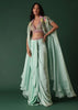 Mint Green Crepe Drape Skirt And Blouse Set With Cape