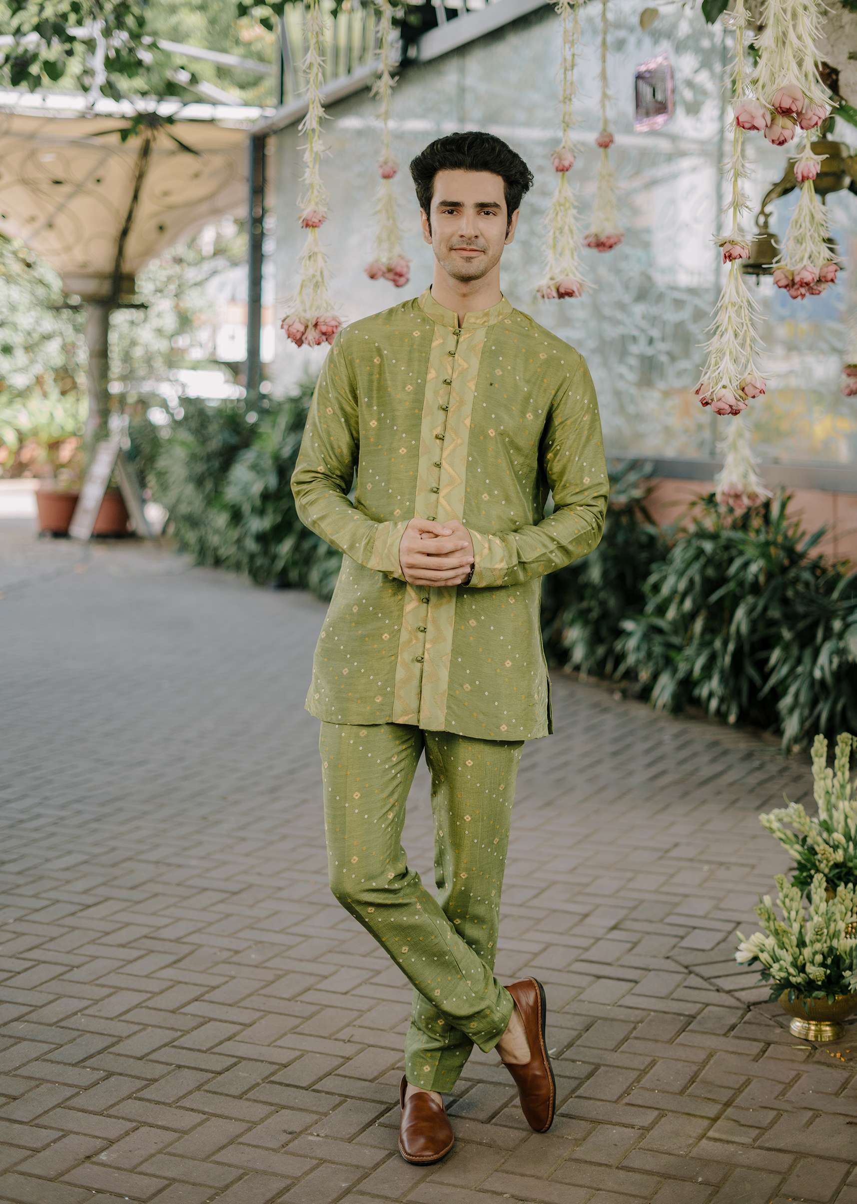 Green Brocade Kurta And Pant Co-ord Set