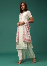 Ivory White Silk Kurti Palazzo Set With Heavy Dupatta