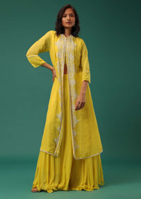 Yellow Indowestern Lehenga Set In Georgette With Embroidered Jacket