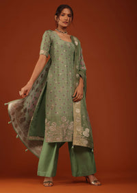 Olive Green Bandhani Printed Kurti And Palazzo Set