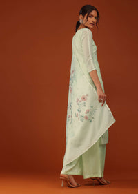 Pista Green Kurti Palazzo Set In Chanderi Silk With Gotta Work