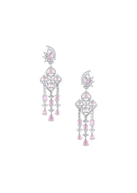 Silver Finish Danglers With Pink Synthetic Stones