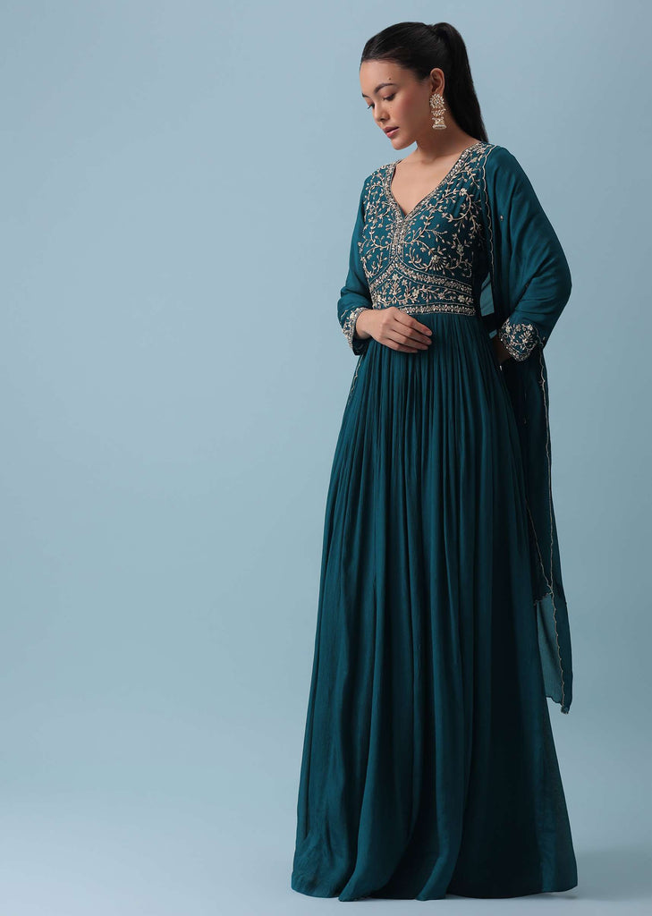 Blue Anarkali Set With Zardozi Work