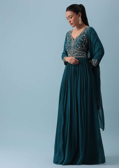 Blue Anarkali Set With Zardozi Work