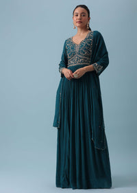 Blue Anarkali Set With Zardozi Work