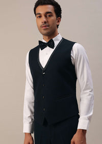 Bottle Green Cut Dana Studded Tuxedo Set In Polyester