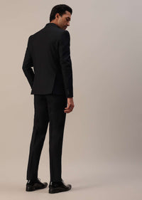 Black Crystal Studded Tuxedo Set In Terry Rayon