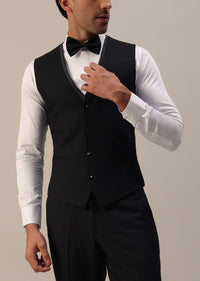 Black Crystal Studded Tuxedo Set In Terry Rayon