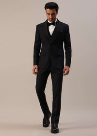 Black Cut Work Embroidered Tuxedo Set In Terry Rayon