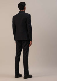 Black Cut Work Embroidered Tuxedo Set In Terry Rayon