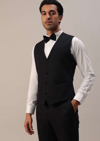 Black Cut Work Embroidered Tuxedo Set In Terry Rayon