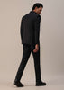 Black Terry Rayon Tuxedo Set With Cut Work Embroidery