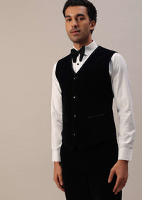 Black Velvet Tuxedo Set With Cut Work Embroidery