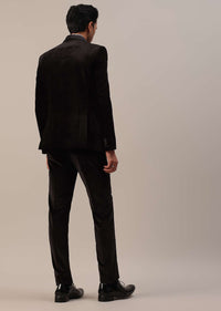 Black Crystal Handwork Tuxedo Set In Velvet