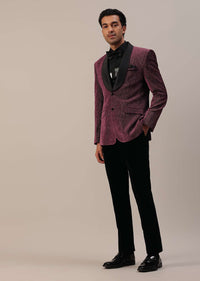 Mulberry Purple Embroidered Tuxedo Set In Velvet