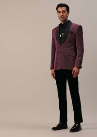 Mulberry Purple Embroidered Tuxedo Set In Velvet