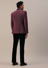 Mulberry Purple Embroidered Tuxedo Set In Velvet