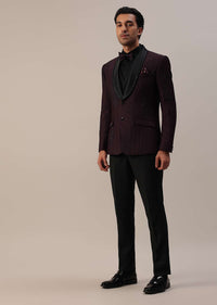 Plum Purple Stone Studded Tuxedo Set In Polyester