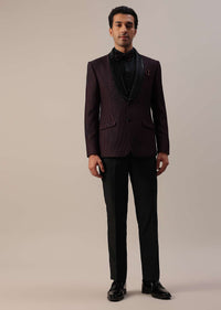 Plum Purple Stone Studded Tuxedo Set In Polyester