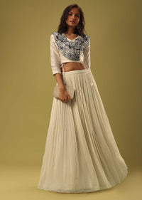 Cream White Georgette Skirt & Blouse Set With Resham Embroidery