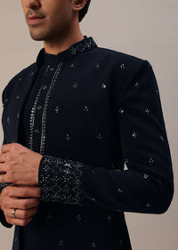 Navy Blue Cut Work Embroidered Indowestern In Suiting