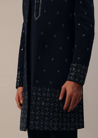 Navy Blue Cut Work Embroidered Indowestern In Suiting