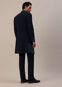 Navy Blue Cut Work Embroidered Indowestern In Suiting