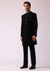 Black Embellished Indowestern In Suiting Fabric